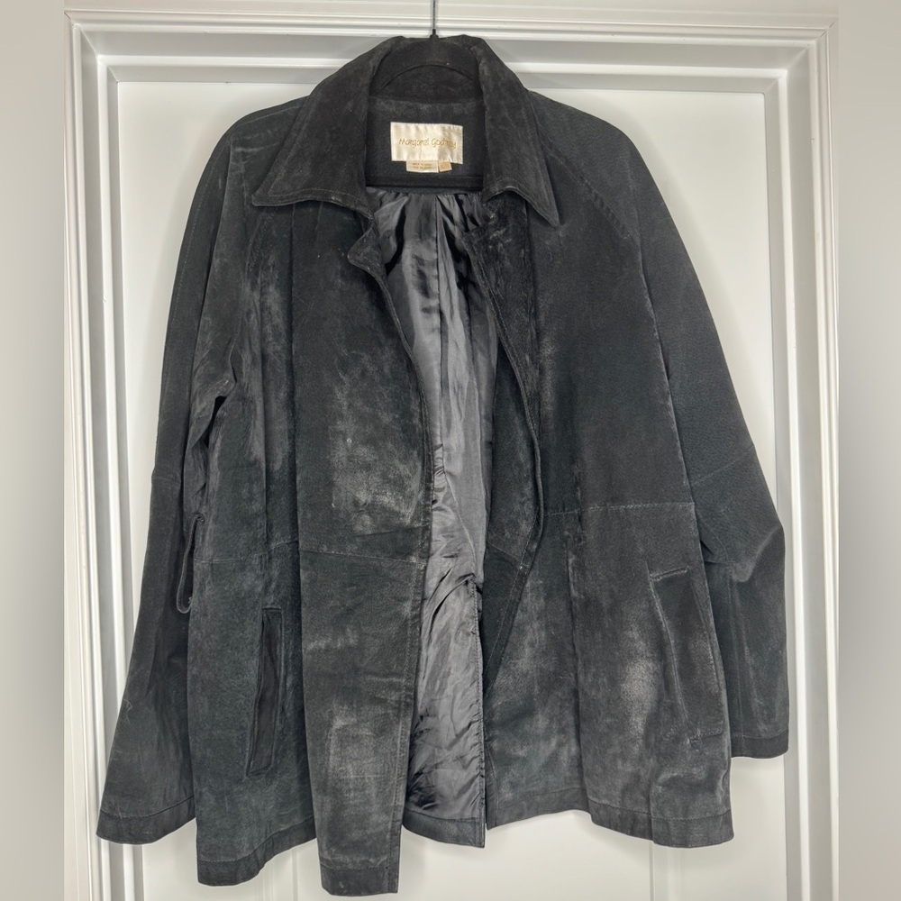 Vintage Margaret Godfrey Black Suede Swing Coat w/o Belt